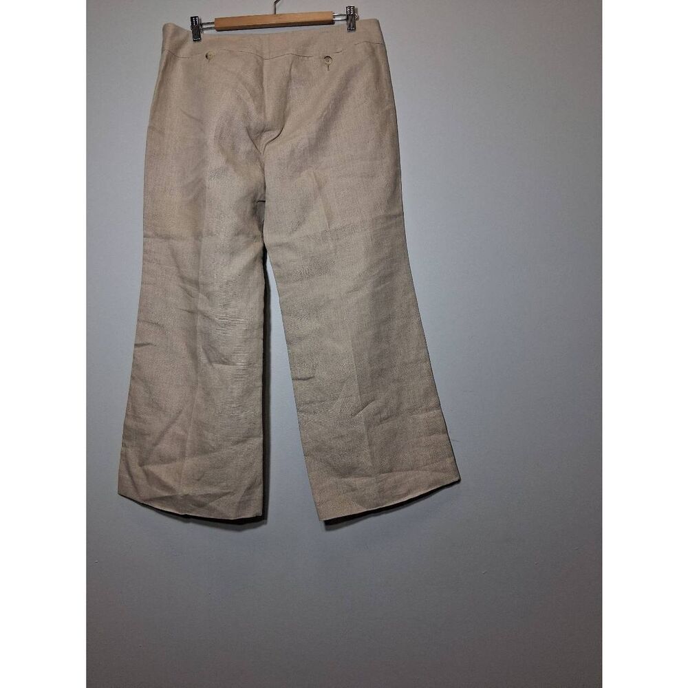 Michael kors womens size 12 wide leg cropped pants 100% linen tan beige - Picture 5 of 9